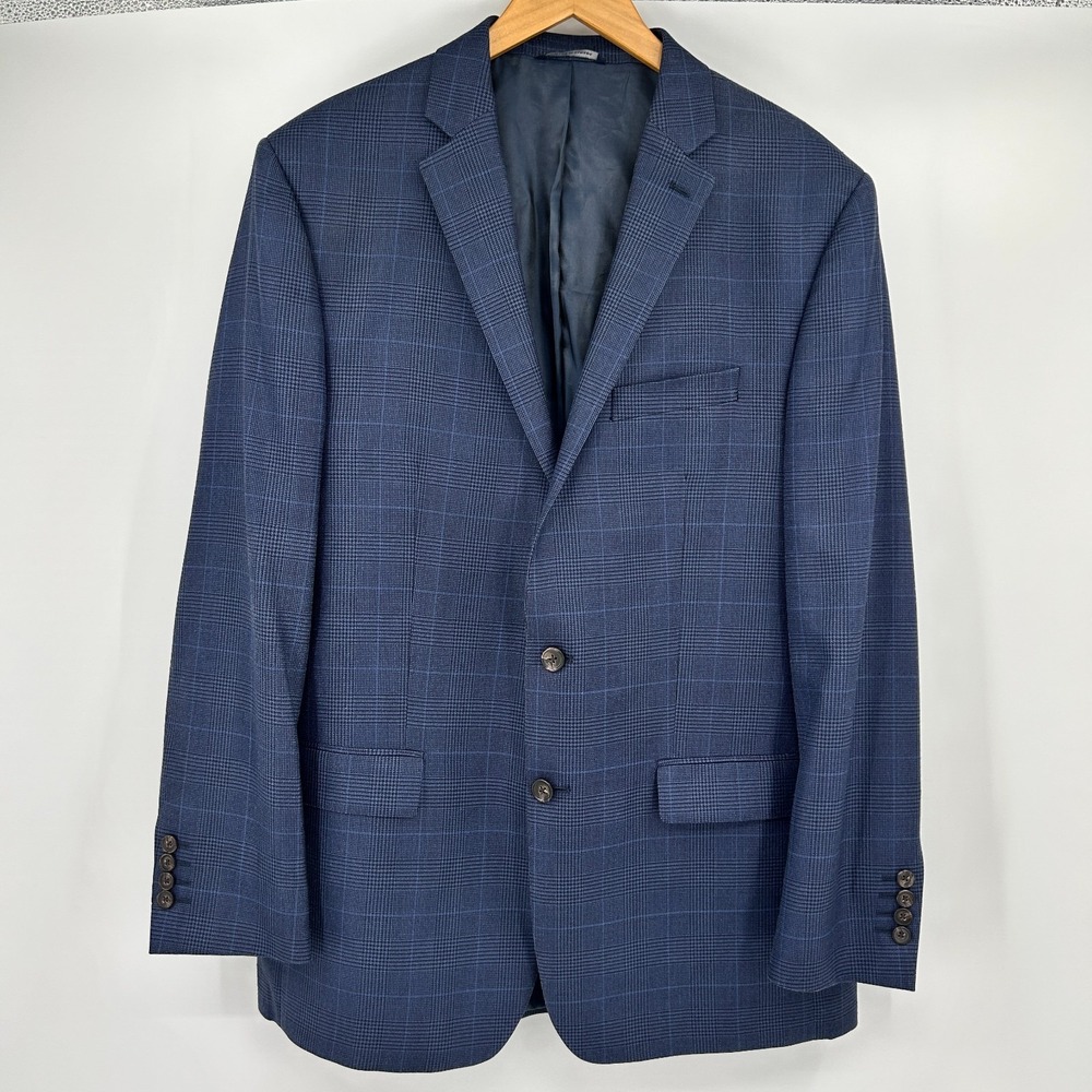 Ralph Lauren Blue Glen Plaid Silk Wool Sport Coat Mens 44L Blazer Made in Canada